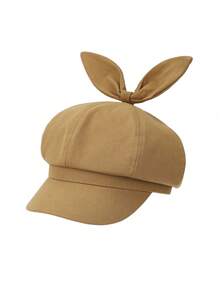 1入女士萌芽八角帽，夏季防紫外線遮陽帽，百搭休閒可愛學院風漏斗帽，韓日風格，適合日常佩戴，帶蝴蝶結