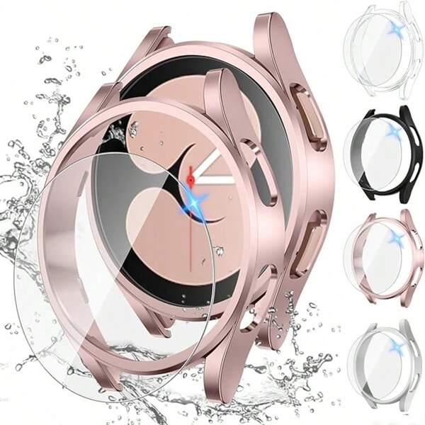 1 Pieza Funda protectora amortiguadora + 1 Pieza Película de vidrio templado para Galaxy Watch 40 44mm Accesorio, Compatible con Samsung Galaxy Watch 4 5 6/Galaxy Watch 40 44mm Protector de pantalla, Regalo para cumpleaños, familia y amigos Protector de pantalla de reloj, Cubierta de reloj, Accesorios de reloj