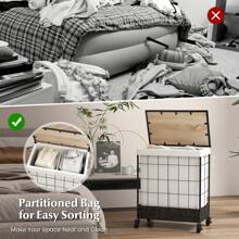 Laundry Hamper, 110L Large Capacity Handwoven Rattan Laundry Basket With Lid & Lockable Wheels, 2 Section Clothes Hamper With Handle & Removable Liner Bag, Rattan Weaving Laundry Basket For Laundry Room, Bathroom Organization - Black - View 4