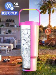 40oz Handled Vacuum Insulated Water Bottle, Stainless Steel Thermos Flask, Keeps Hot Or Cold For 34 Hours/10 Hours, Leak-Proof Lid And Straw, Portable Insulated Bottle For Outdoor Camping, Hiking, Driving And Travel - Pink - View 6