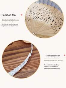 1pc  Summer Portable Tassel Folding Fan, Chinese Style Handheld Bamboo Fan For Men - Meeting at the Magpie Bridge - View 3