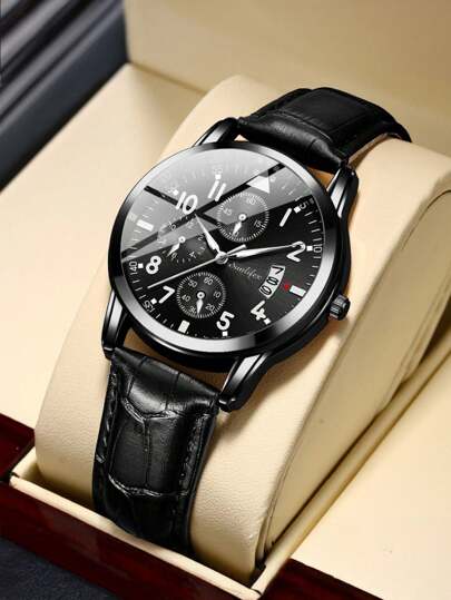 SUNLIFEX ساعة رجالية راقية للغاية للأعمال والمناسبات الفخمة مزودة بتقويم، مقاومة للماء، مع صندوق هدايا