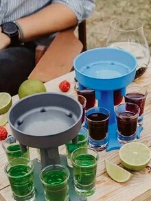 1入藍色優雅的葡萄酒和啤酒倒嘴-節省空間的分配器和支架-適合派對和假日，增強風味和裝飾。(不包括杯子)葡萄酒分配器6小杯子葡萄酒威士忌啤酒分配器支架飲品遊戲工具聖誕家庭派對酒吧小杯子，酒杯冰桶 - 彩色 - 查看 3