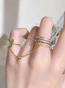 1枚時尚蝴蝶造型女戒指，鑲嵌鑽石，適合約會之夜