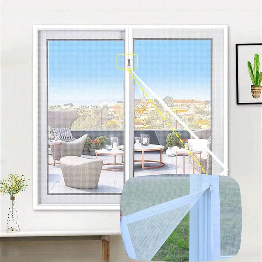 Zipper Style Insect-Proof Window Screen Bed Curtains For Bedroom Window, Self-Adhesive Fly Mosquito Net Mesh With Zipper, Solid Color Border, Handmade Home Decoration