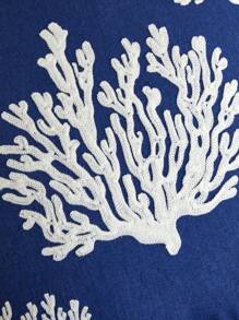All Seasons Seaside Style Outdoor Waterproof Fabric Coral Embroidery Pillow Cover For Home Decor - Navy Blue - View 6