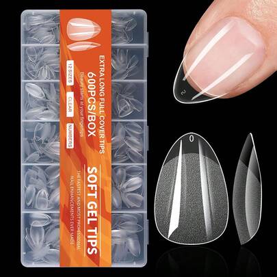 600 uñas postizas de cubierta completa para pegar, consejos de extensión de uñas de gel remojable con forma de estilete, almendra, cuadrada y ataúd francés, suministros de uñas uñas falsas uña falsa uña acrílica