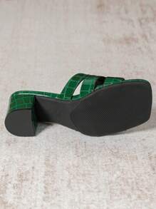 加大码女式高跟凉鞋，防滑耐用粗跟一脚蹬凉鞋，时尚方头粗跟凉鞋，适合大脚 - 墨綠色 - 查看 6