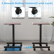 Mobile Standing Desk, Height Adjustable Rolling Laptop Desk Overbed Table, Mobile Desk Workstation Teacher Podium W/ Wheels, Small Portable Computer Desk Cart For Home Office (Rustic Brown) - Rust Brown - View 5