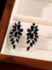 jealous young 1 对朋克黑色 CZ 女士派对耳环，配闪亮 Marqusie 方晶锆石婚礼耳环珠宝 - 黑色 - 查看 5