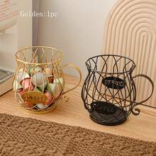 1pc Creative Iron Coffee Capsule Storage Basket, Home Kitchen Fruit Plate, Desk Snack Organizer, Metal Large Capacity Coffee Storage Rack Decoration - Gold - View 10