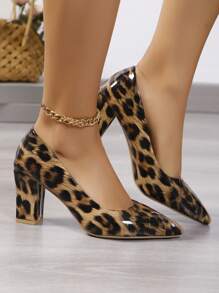 全新尖头低帮粗跟女鞋，配马毛，性感法式豹纹时尚高跟鞋 - 彩色 - 查看 2