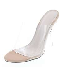 Women's Dressy Peep Toe Clear Transparent Strap Slip On Clear Heels - 透明/裸色 - 查看 1