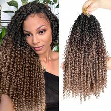 波西米亞風格的Passion Twist預扭曲針織女神扭1包預練習卷曲結束的14/18/22英寸合成髮辮髮片延伸，適用於女性 - 漸層棕色 - 查看 1