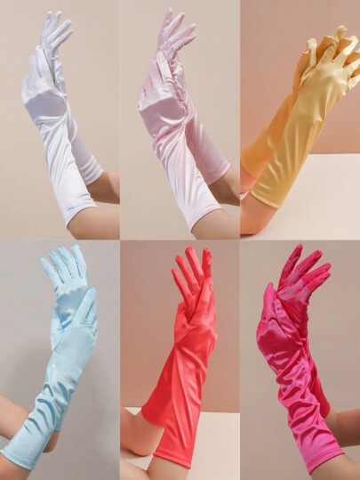 1pair Women Fashion Satin Bridal Gloves, Perfect For Evening Parties And Wedding Autumn Accessories