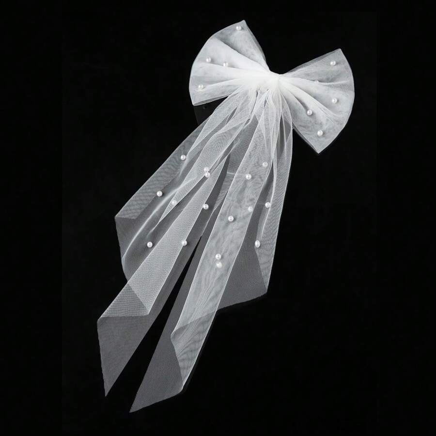 1Pc Bachelorette Party Decorations Pearl White Hair Bow - Bride To Be | Bridal Shower Gift, Bridesmaid Favors - White - View 1