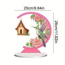 1入組DIY粉色鳥兒鑽石畫工藝套件，帶有花屋設計，手工數字鑽石圖片套裝，適用於節日家居裝飾、客廳桌上掛飾、裝飾性藝術品、家庭花園派對裝飾用品、成人裝飾禮品 - RH567 - 查看 2