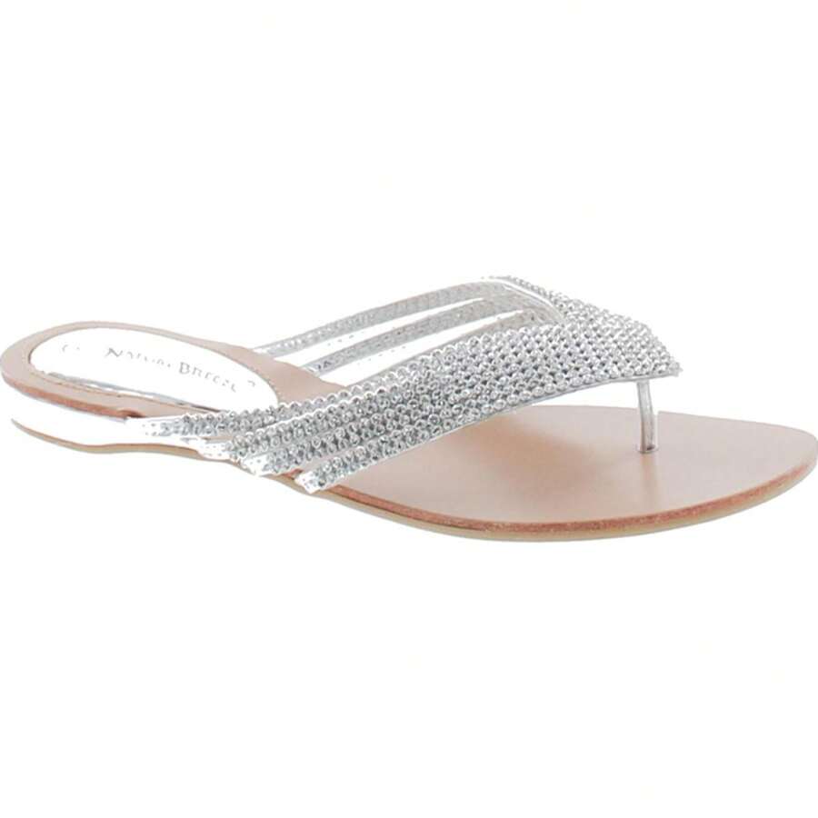 Women's Rhinestone Flipflop Sandals - Silver - View 1