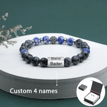 1PC Custom Bracelet,Name Bracelet,Father's Day Gift,1PC Men Beaded Bracelet Customize Four Names ,Father Day Gift,Fathers Dad Gift,Father's Day Gift,Gifts For Boyfriend - Royal Blue - View 1