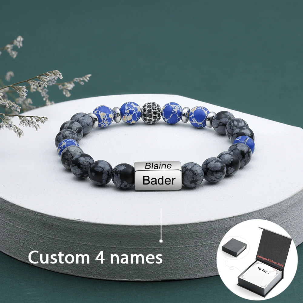 1PC Custom Bracelet,Name Bracelet,Father's Day Gift,1PC Men Beaded Bracelet Customize Four Names ,Father Day Gift,Fathers Dad Gift,Father's Day Gift,Gifts For Boyfriend - Royal Blue - View 1
