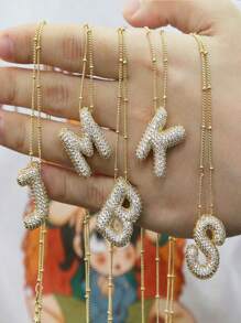 1個時尚氣泡啟發的立體氧化鋯氣球和字母吊墜，豐滿的26個字母頸鏈適用於女性 - XT-394 - 查看 12