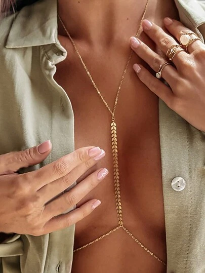 1 件个性化箭头/水钻/仿珍珠链身体首饰链，性感时尚沙滩流苏简约箭头链胸链，适合女性学校