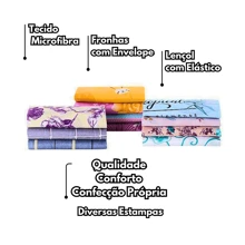Kit Lençol De Cama Solteiro 2 Peças c/ ELÁSTICO em toda volta Microfibra Varias Estampas - Tamanho Único - Visão 2