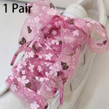 1pair Dreamy Cherry Blossom Mesh Lace Shoelaces, Suitable For Canvas Shoes, Sneakers, White Shoes, Flat Shoelaces For Spring/Summer