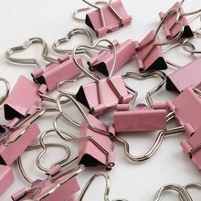 5pcs Pink Heart Shaped Binder Clips, 19mm Long Tail Clips For Stationery & Document Organization - Pink - View 3