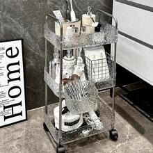 1入組/3層亞克力車式收納組織架，適用於辦公室、臥室、客廳、廚房，帶有可拆除車輪的架子-透明/灰色 - 透明色 - 查看 4