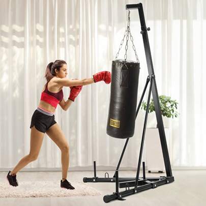 Foldable Punching Bag Stand, Height Adjustable Heavy Duty Boxing Bag Stand, Heavy Bag Stand Steel Sandbag Rack Freestanding Up To 150 Lbs For Home Gym Fitness (Only Stand)