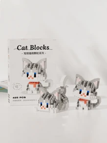 小颗粒拼装积木玩具，可爱猫咪拼图摆件。一盒积木可以拼一只坐着或躺着的猫（材料只够拼一个款式）房间装饰