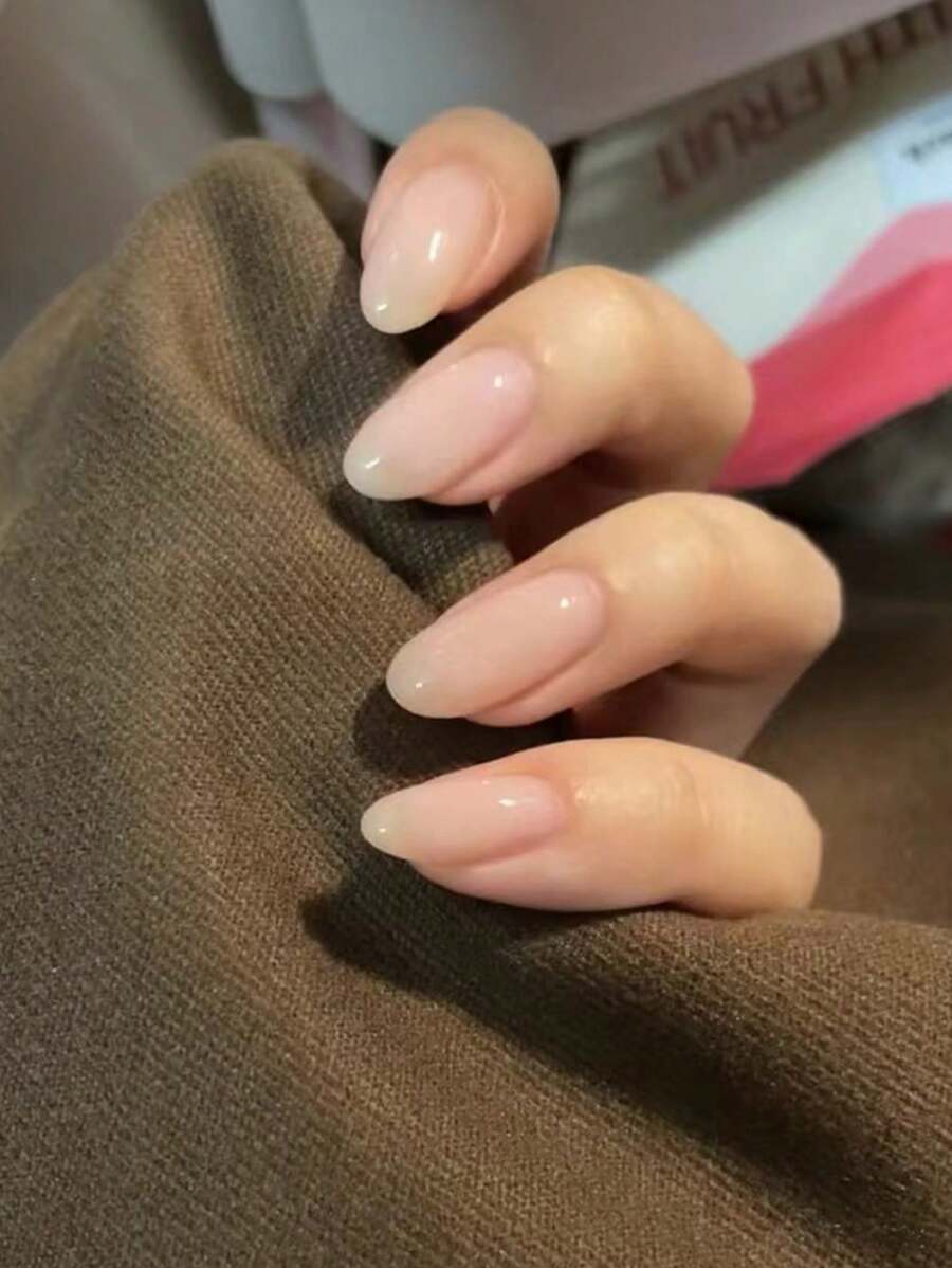 24pcs Almond Shaped Soft Elegant Light Pink Solid Color Fake Nails + 1pc Nail File + 1pc Glue For Festival Gift, Party, Daily Use Press On Nails Nail Supplies