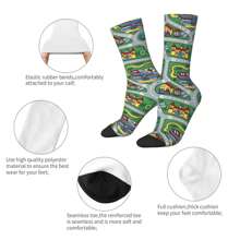 1 par de calcetines locos y divertidos para hombre, diseño de alfombra de carretera de ciudad en coche y juguete nostálgico de los años 90, patrón impreso alegre de hip hop Harajuku, sin costuras, modelo de compresión para niños, regalo novedoso