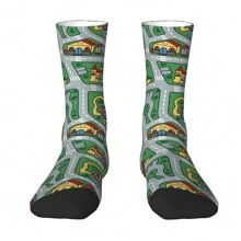1 par de calcetines locos y divertidos para hombre, diseño de alfombra de carretera de ciudad en coche y juguete nostálgico de los años 90, patrón impreso alegre de hip hop Harajuku, sin costuras, modelo de compresión para niños, regalo novedoso