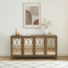 EDYO LIVING 63'' Media Console Mid Century Modern TV Stand, Wood TV Stand With Storage Cabinet And Open Shelf For Televisions Up To 65", Entertainment Center, TV Console Table For Living Room, Rustic Oak - 質樸的橡木色 - 查看 1