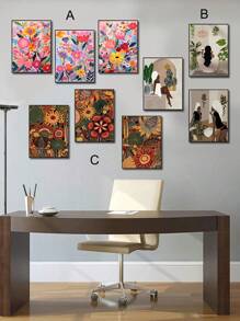 3入組無框帆布海報，復古藝術，卡通和野花藝術油畫海報，適用於臥室、客廳、餐廳、廚房、書房、浴室、走廊、宿舍房，壁畫、壁飾、家居裝飾、房間裝飾帆布印刷完美禮物