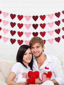 1 Bộ Hình Trái Tim Nỉ Vòng Hoa Và Vương Miện Hoa Màu Đỏ Và Hồng, Valentine/Cưới/Đính Hôn/Trang Trí Tiệc Kỷ Niệm - đỏ + hồng - Xem 3