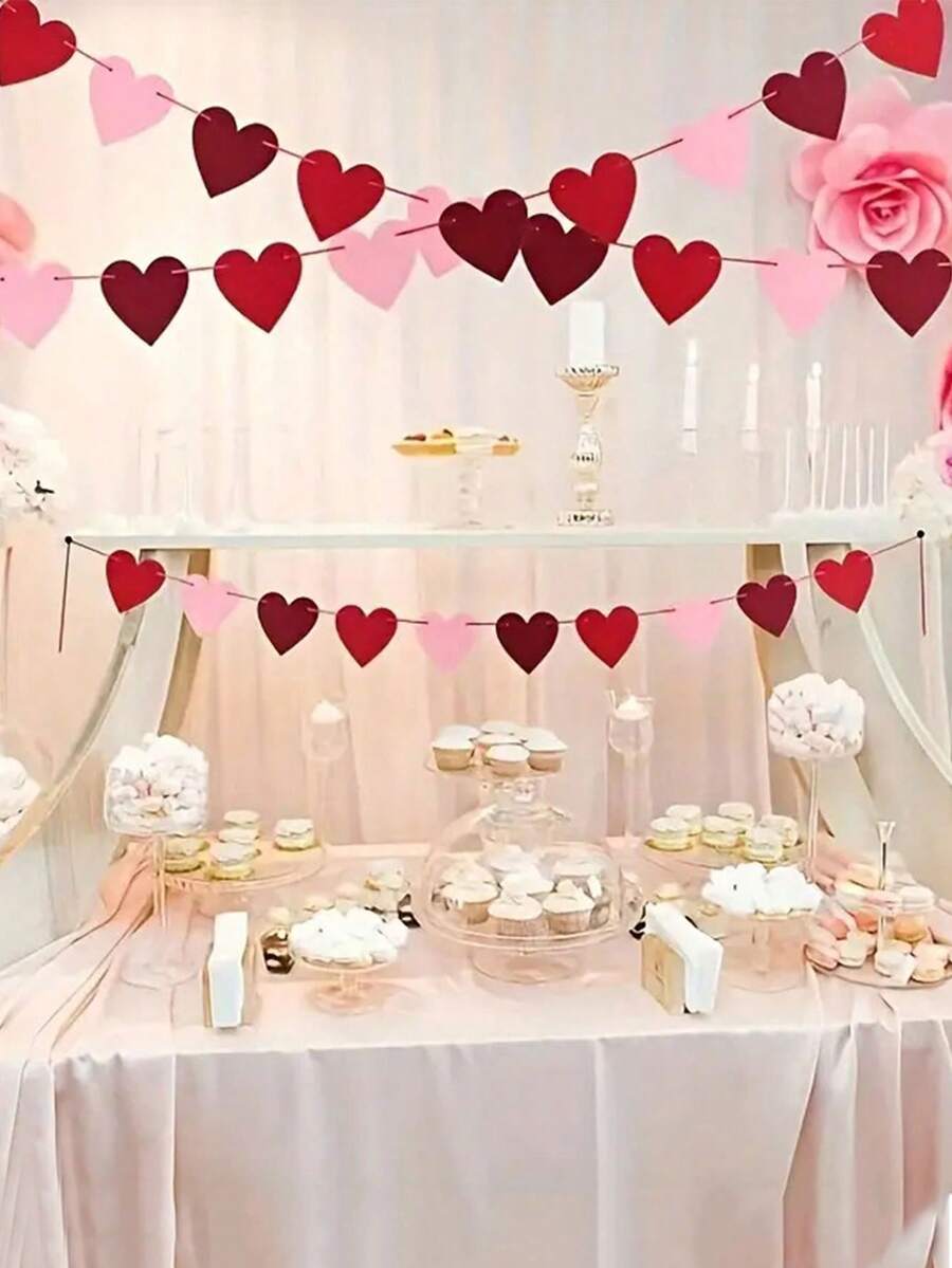 1 Bộ Hình Trái Tim Nỉ Vòng Hoa Và Vương Miện Hoa Màu Đỏ Và Hồng, Valentine/Cưới/Đính Hôn/Trang Trí Tiệc Kỷ Niệm - đỏ + hồng - Xem 1