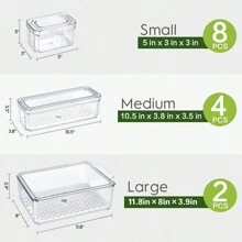 PET 透明冰箱收纳盒，S/M/L 尺寸单独出售，3 件/14 件套装，塑料容器，冰箱收纳隔板收纳盒圣诞礼物 - 彩色 - 查看 2