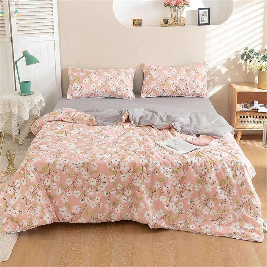 1pc Washed Rocca Summer Quilt, Bedroom Living Room Use - Sea Of Flowers - View 1