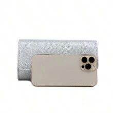 GLOIG Silver Clutch Bags V Design Metal Chain Glitter Sequined Evening Bags With Envelope Party Wedding Casual Lady Handbags Banquet Dinner Purse - Silver - View 6