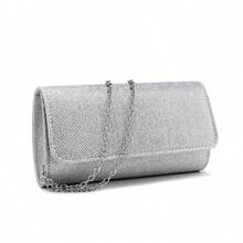GLOIG Silver Clutch Bags V Design Metal Chain Glitter Sequined Evening Bags With Envelope Party Wedding Casual Lady Handbags Banquet Dinner Purse - Silver - View 1