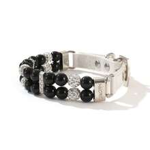 1 collar y correa para mascotas con decoración de perlas para perros y gatos pequeños y medianos - Negro - Ver 8