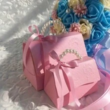 5pcs Wedding Pearl Bracelets + Candy Box, Creative Party Favors Packaging Gift Bag Party Kitchen - Pink - View 1