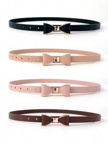 1 buc Curea subțire pentru femei cu cataramă cu fundă la modă, culoare solidă simplă și personalizată, potrivită pentru asortarea zilnică cu rochii, curea decorativă subțire pentru Ziua Îndrăgostiților, vara, școala