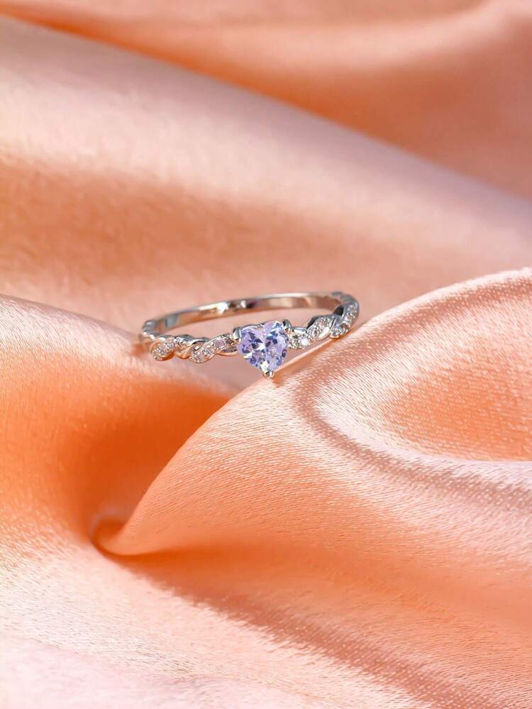 1pc Women's Heart Shaped Cubic Zirconia Ring, Suitable For Proposal, Wedding, And Party, Gift Ideas