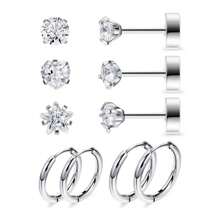5Pairs 20G Earrings For Women Men Studs And Hoop Earrings CZ Flat Back Stud Earrings For Sensitive Ears Hypoallergenic Cartilage Helix Earrings