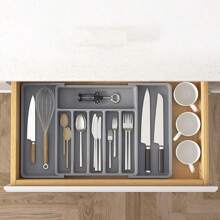 1pc Silverware Storage Box With Adjustable Cutlery Tray, Expandable Plastic Drawer Organizer, Portable Household Tableware Storage Plate - Multicolor - View 2