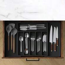 1pc Silverware Storage Box With Adjustable Cutlery Tray, Expandable Plastic Drawer Organizer, Portable Household Tableware Storage Plate - Multicolor - View 3